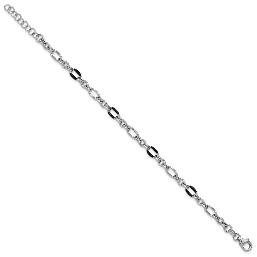 Sterling Silver Rhodium-plated with Enamel Link with ext. Brac
