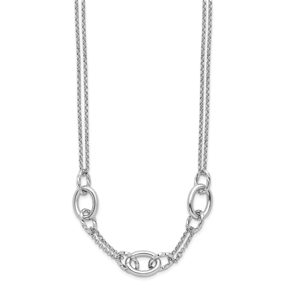 Sterling Silver Rhodium-plated Fancy Link with ext. Necklace