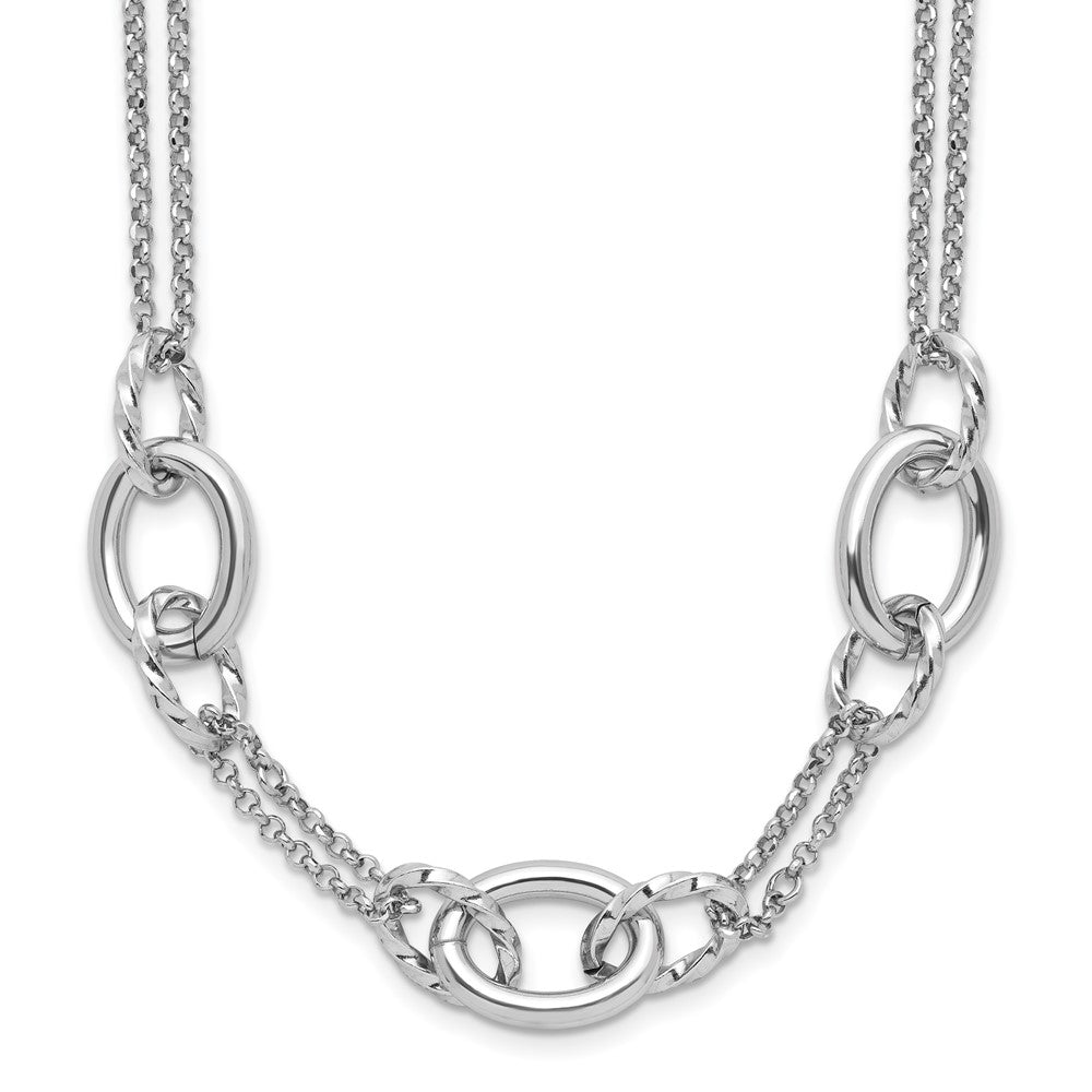 Sterling Silver Rhodium-plated Fancy Link with ext. Necklace