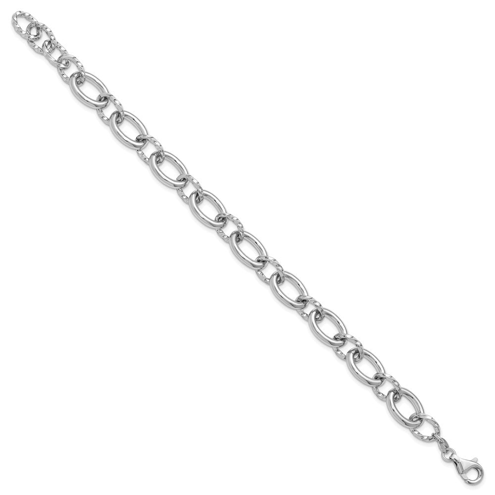 Sterling Silver Rhodium-plated Fancy Link with ext. Bracelet