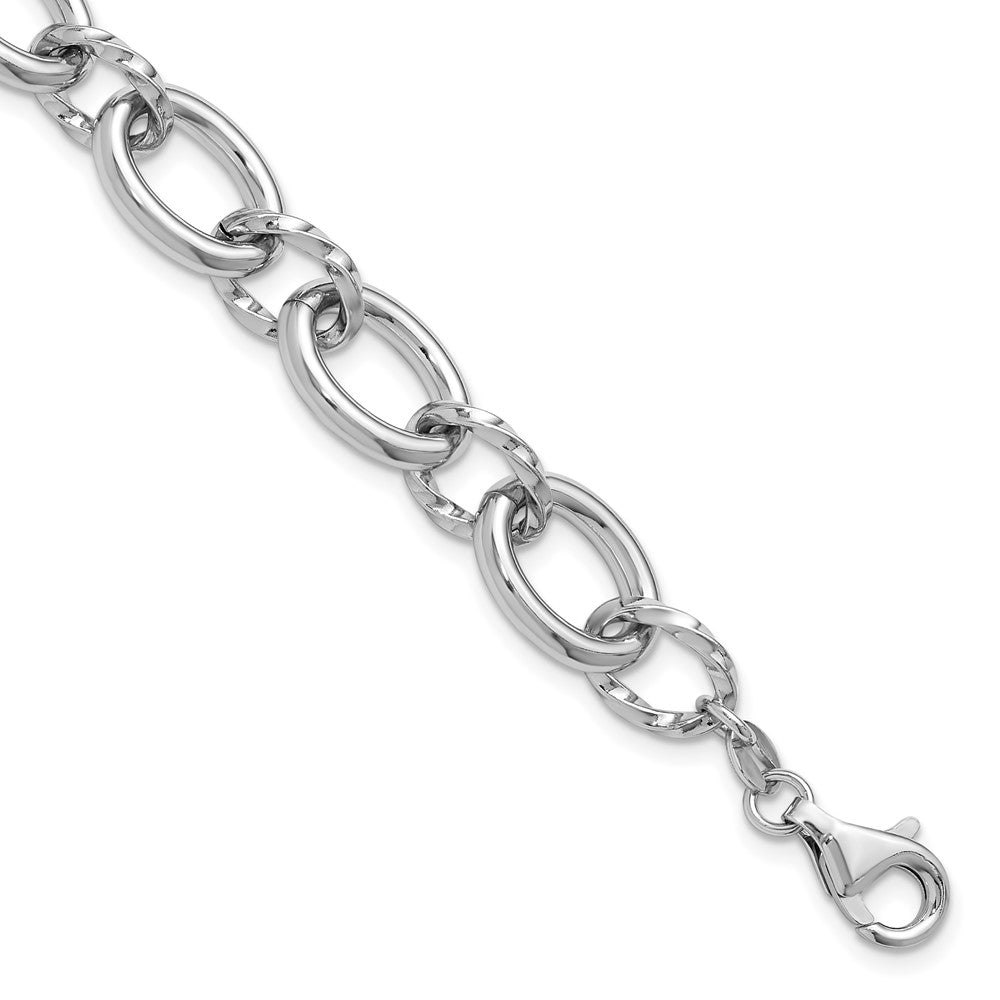 Sterling Silver Rhodium-plated Fancy Link with ext. Bracelet