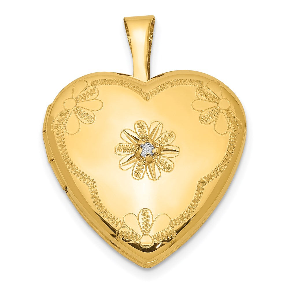 1/20 14K Gold Filled with Diamond Flower Design Heart Locket