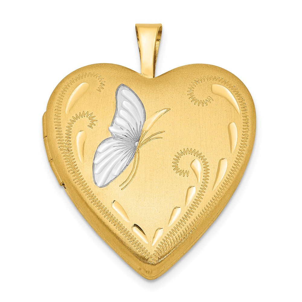 1/20 Gold Filled & White Rhodium Satin Butterfly Heart Locket