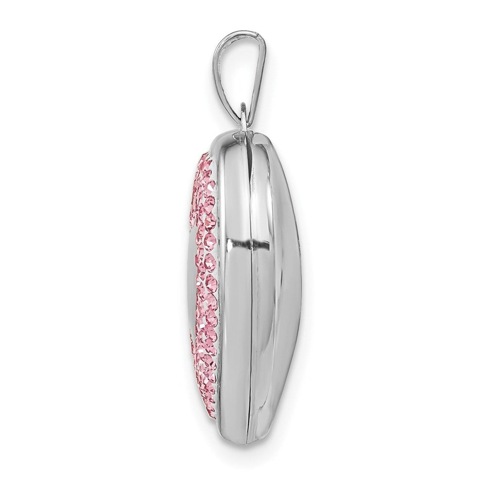 Sterling Silver Rhodium-plated Pink Preciosa Crystal Heart Locket