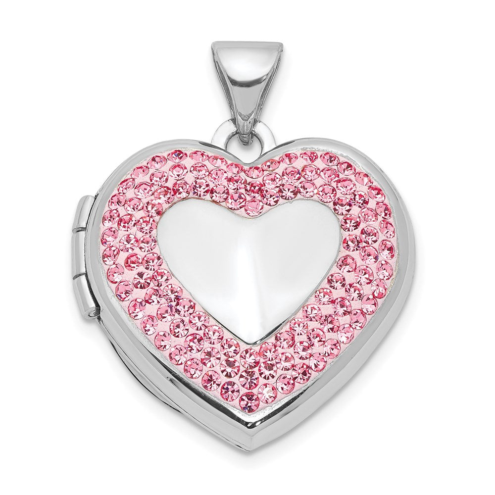 Sterling Silver Rhodium-plated Pink Preciosa Crystal Heart Locket