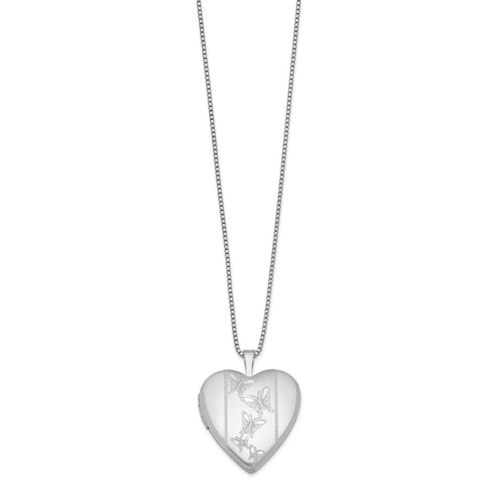 Sterling Silver Rhodium-plated Butterflies Heart Locket Necklace