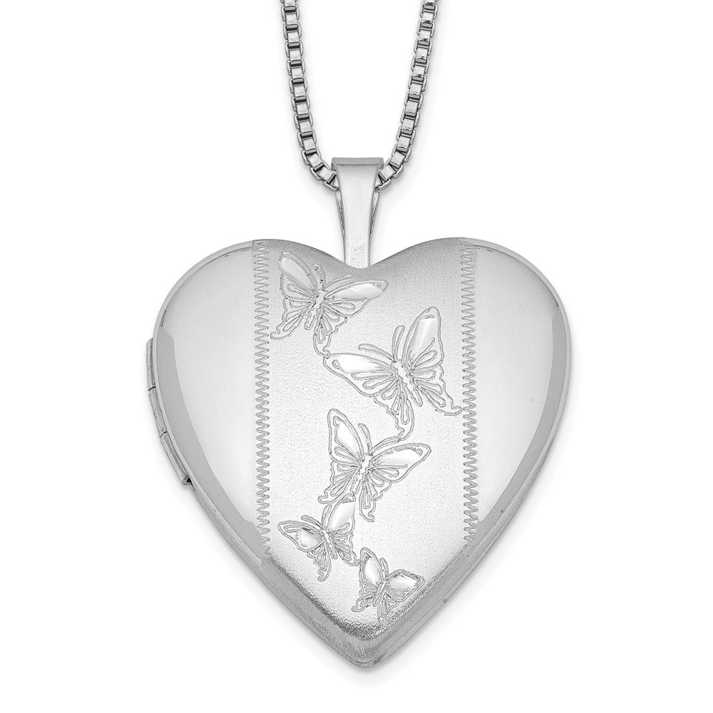 Sterling Silver Rhodium-plated Butterflies Heart Locket Necklace