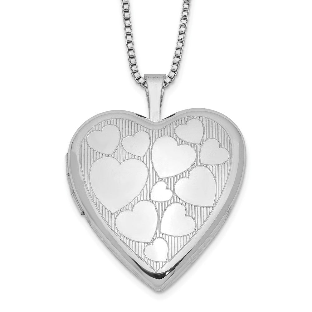 Sterling Silver Rhodium-plated Floating Hearts Heart Locket Necklace