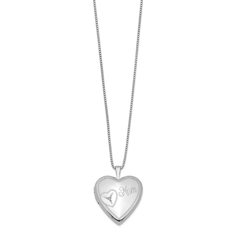 Sterling Silver Rhodium-plated Mom Diamond Heart Locket Necklace