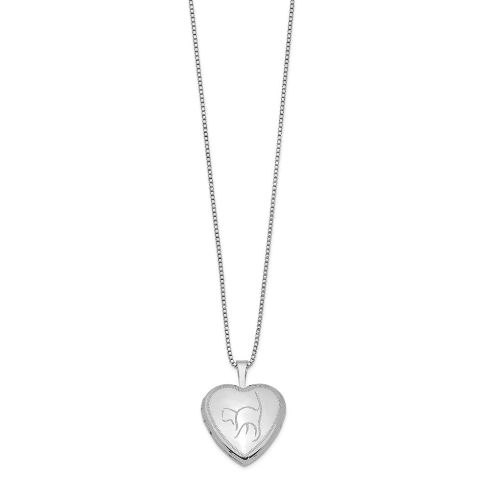 Sterling Silver Rhodium-plated Cat Heart Locket Necklace