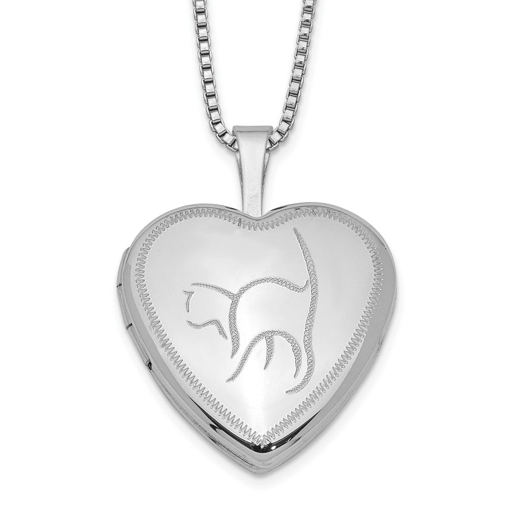 Sterling Silver Rhodium-plated Cat Heart Locket Necklace