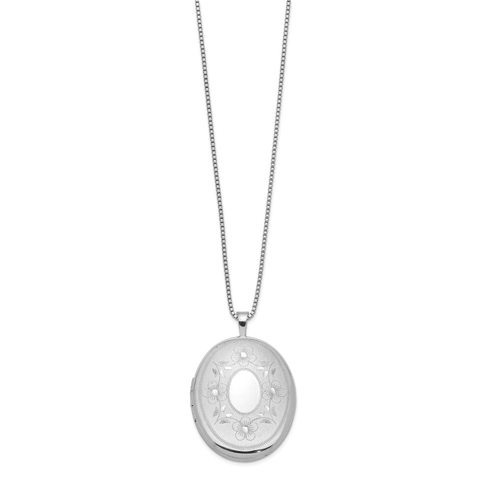 Sterling Silver RH-plated Floral Oval Locket Necklace