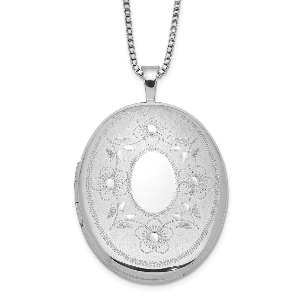 Sterling Silver RH-plated Floral Oval Locket Necklace