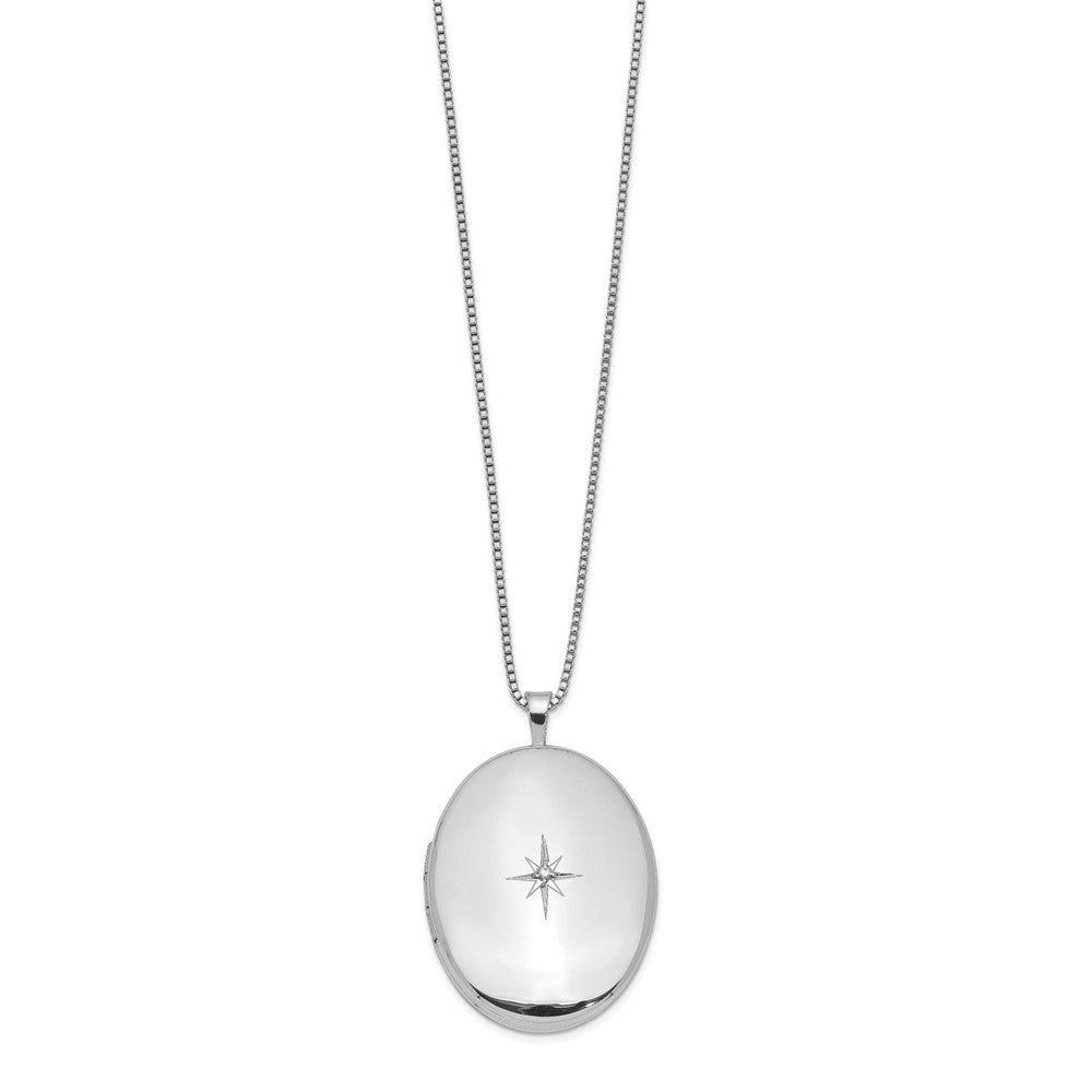 Sterling Silver Rhodium-plated Diamond Oval Locket Necklace