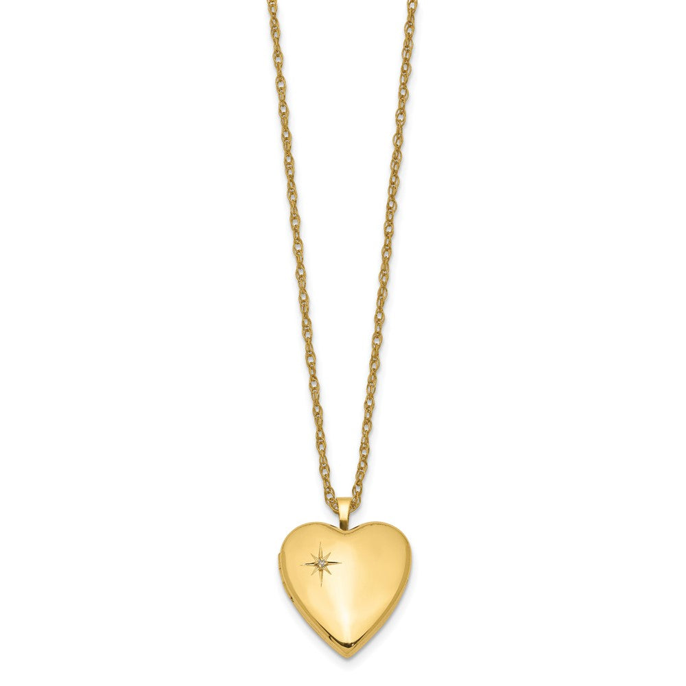 1/20 Gold Filled Polished/Satin Diamond Star Heart Locket Necklace