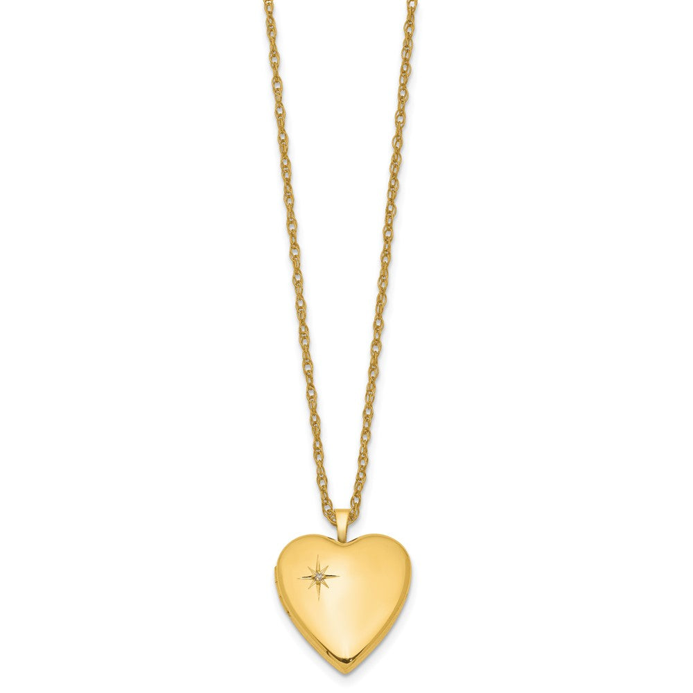 1/20 14K Gold Filled Polished Front/Satin Back Diamond Star Heart Locket Necklace