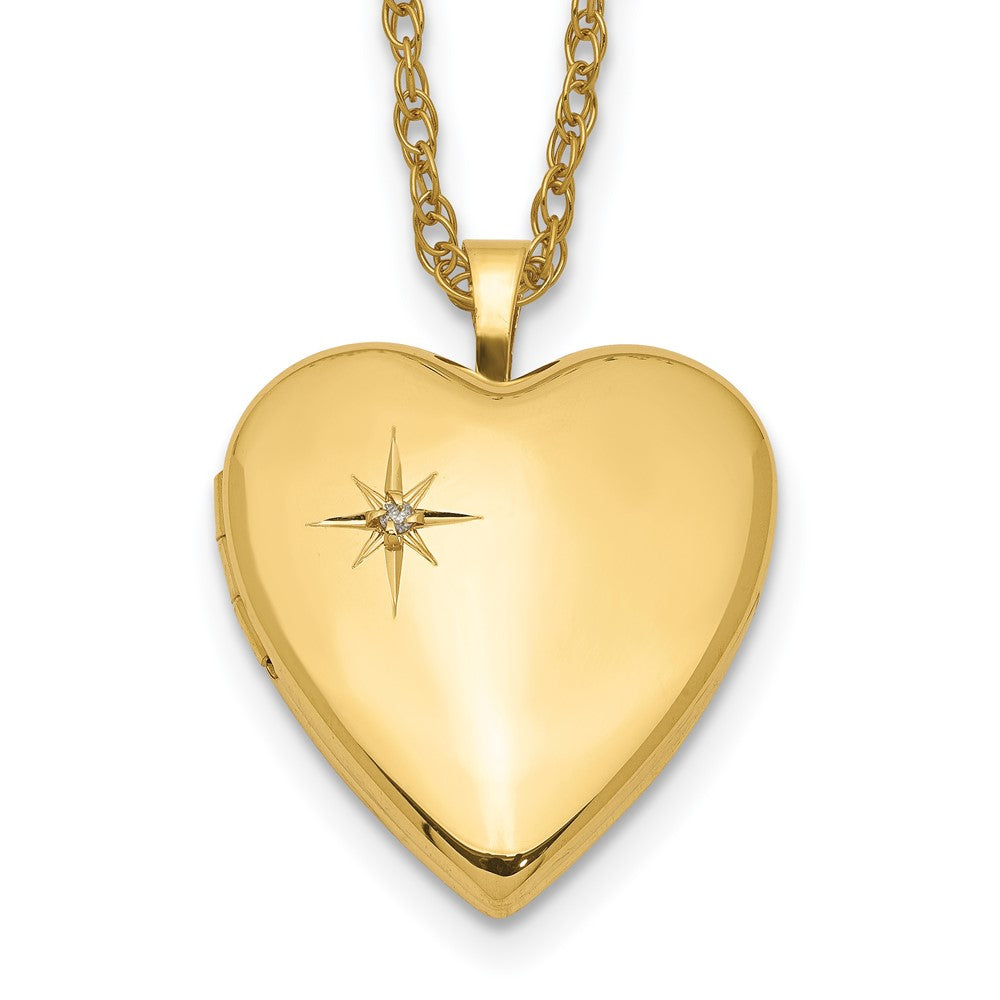 1/20 Gold Filled Polished/Satin Diamond Star Heart Locket Necklace