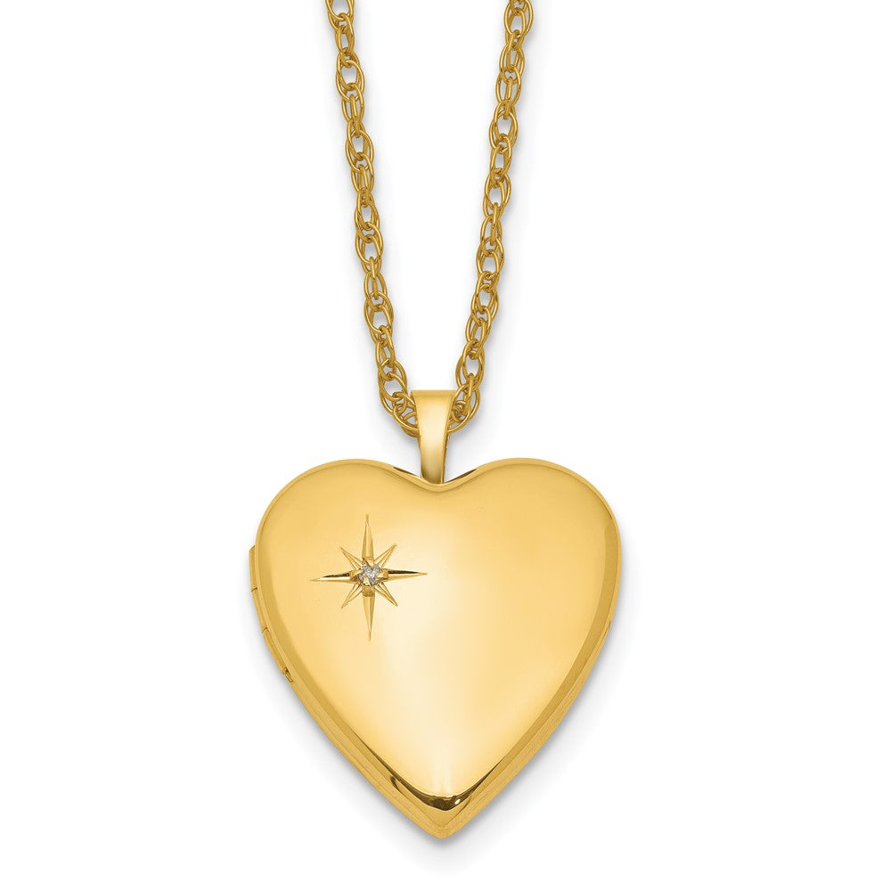 1/20 14K Gold Filled Polished Front/Satin Back Diamond Star Heart Locket Necklace