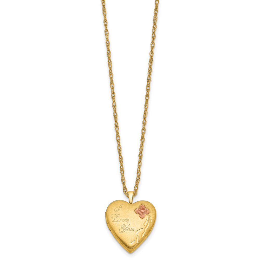 1/20 14K Gold Filled Satin Pink Enameled Flower I LOVE YOU Heart Locket Necklace