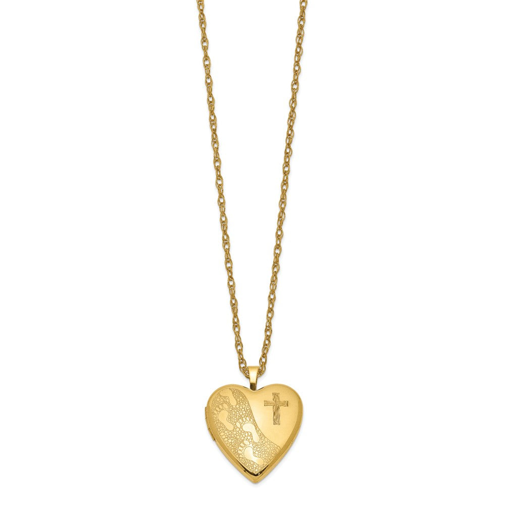 1/20 Gold Filled Cross & Footprint Heart Locket Necklace