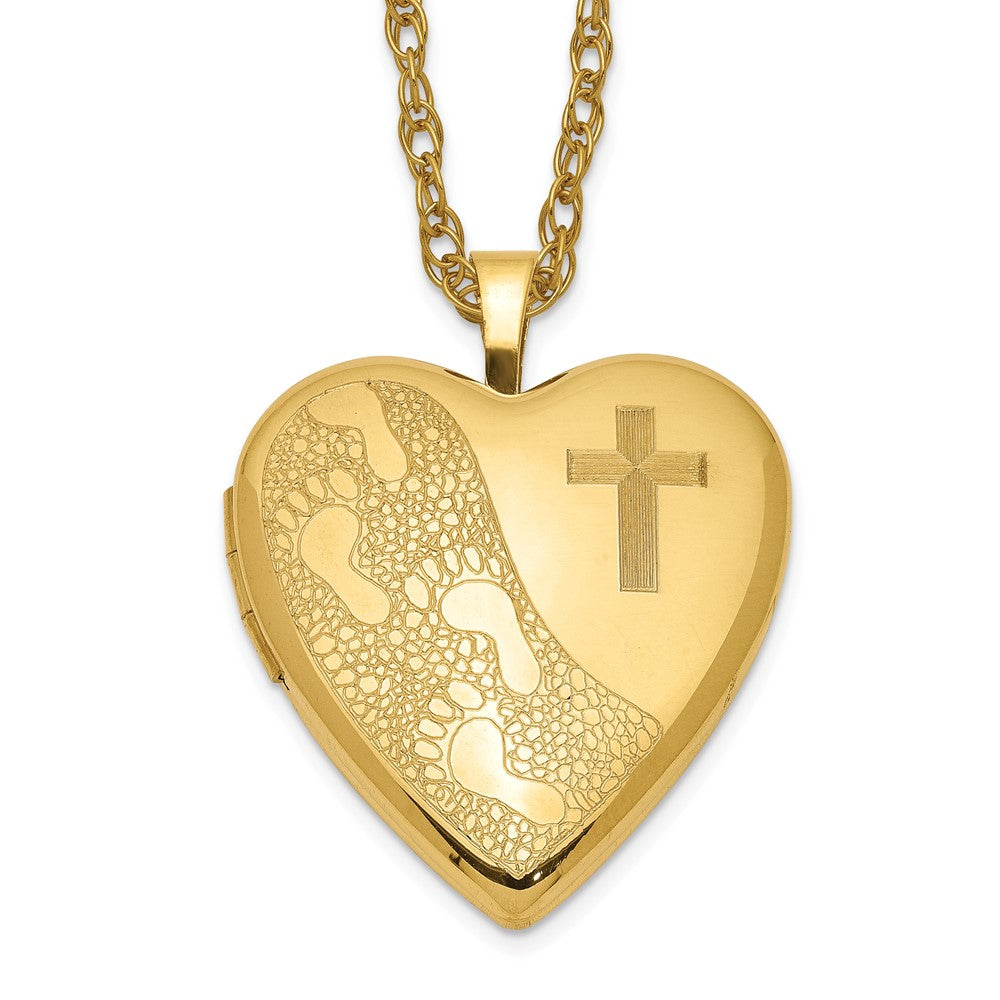 1/20 Gold Filled Cross & Footprint Heart Locket Necklace