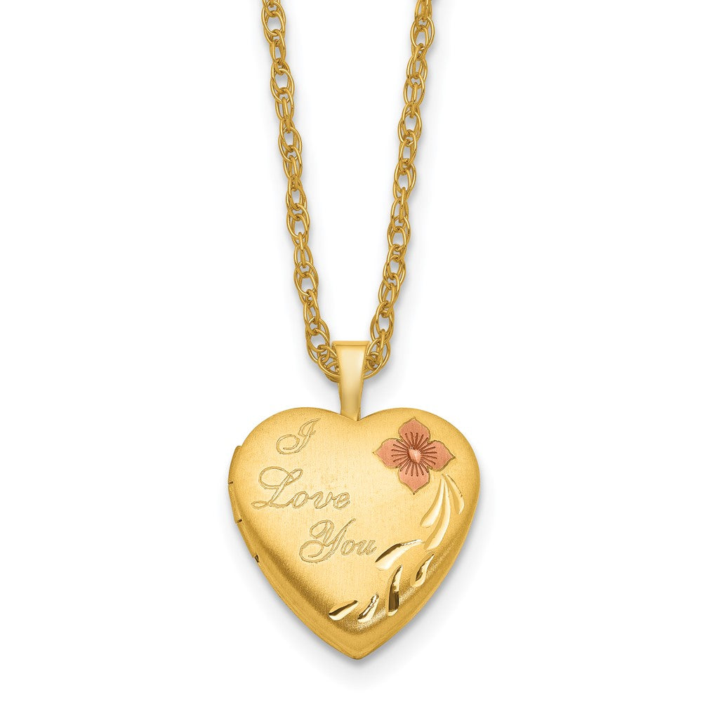 1/20 14K Gold Filled Enamel Flower I Love You Heart Locket Necklace
