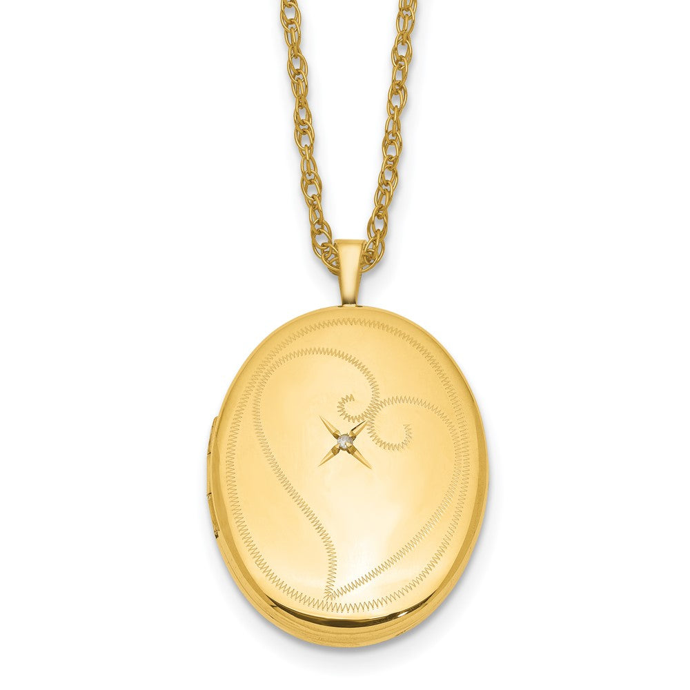 1/20 14K Gold Filled Diamond in Heart Oval Locket Necklace