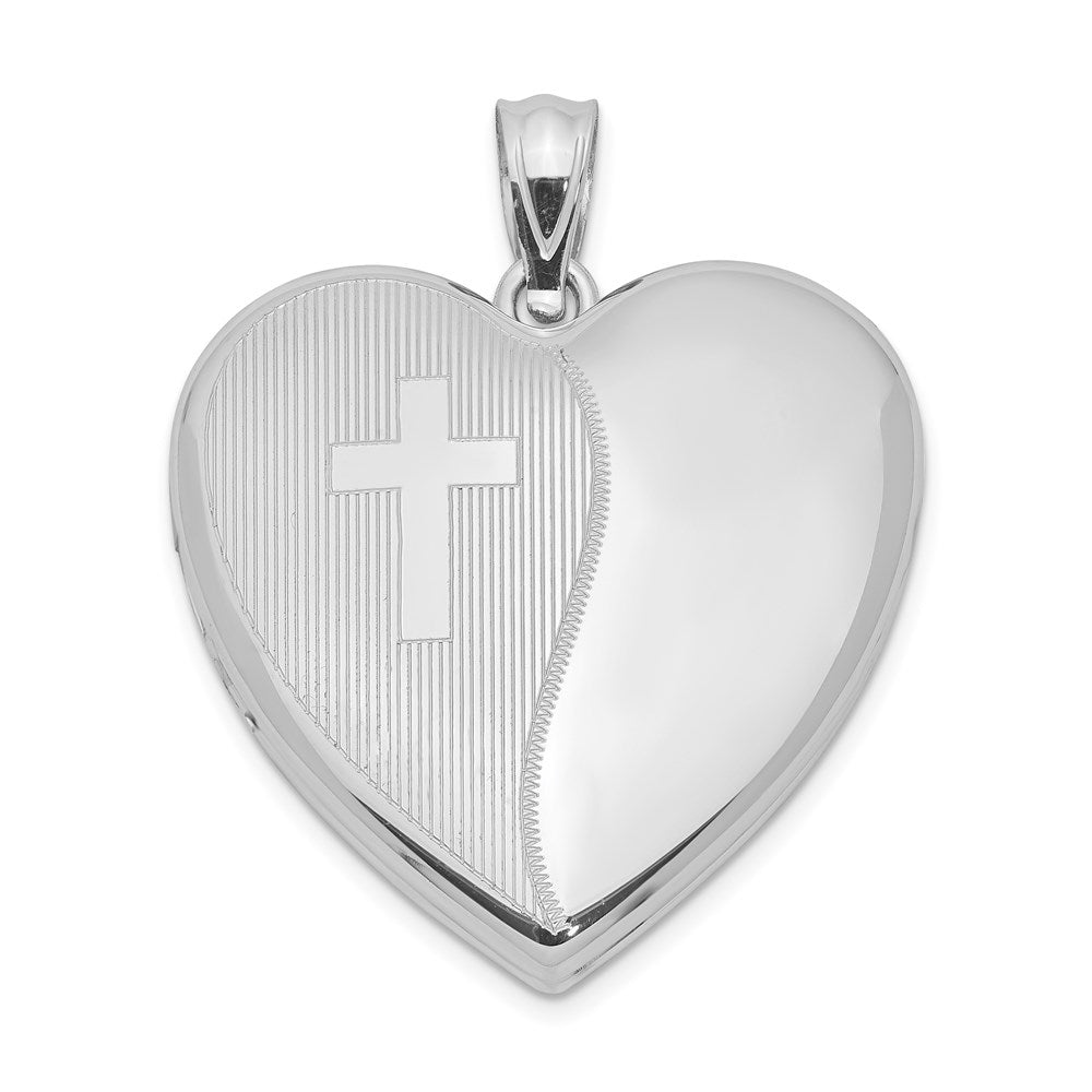 Sterling Silver Rhodium-plated with Cross Design Heart Locket