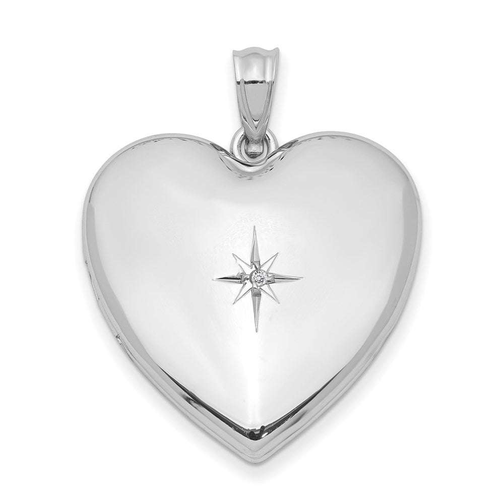 Sterling Silver Rhod-plated w/ Diamond Star Design Heart Locket