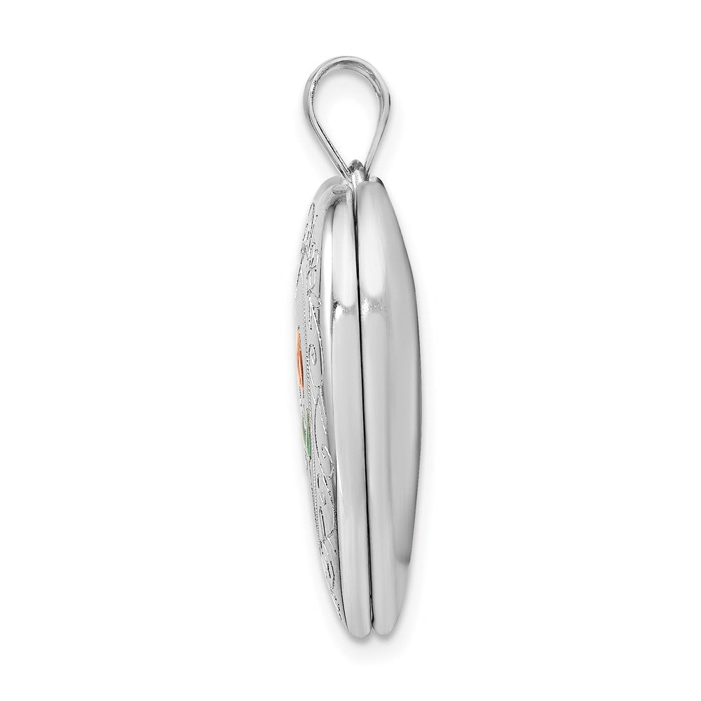 Sterling Silver Rhodium-plated Enameled Rose with Border Heart Locket