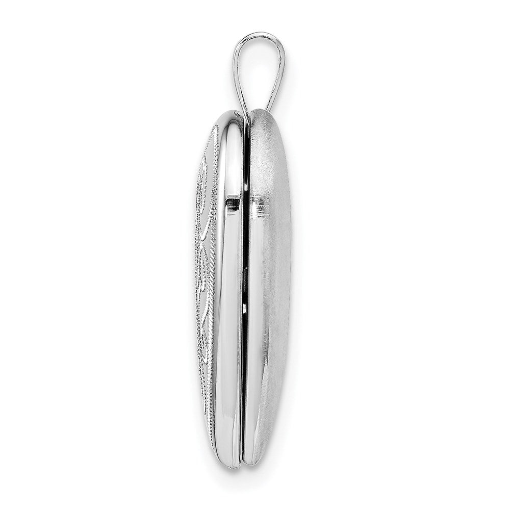 Sterling Silver Rhodium-plated Swirl Design Heart Locket
