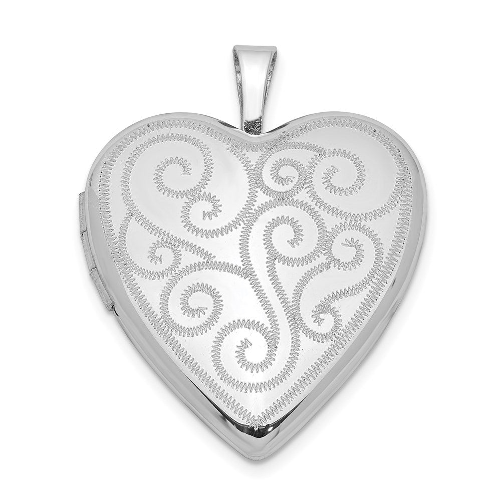 Sterling Silver Rhodium-plated Swirl Design Heart Locket