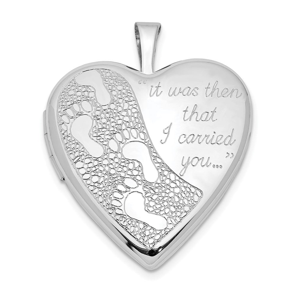 Sterling Silver Rhodium-plated Footprints Heart Locket