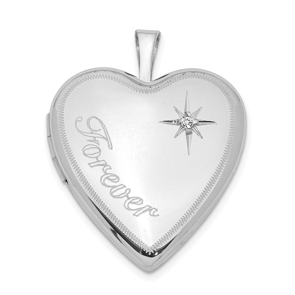 Sterling Silver Rhodium-plated Forever with Diamond Star Heart Locket