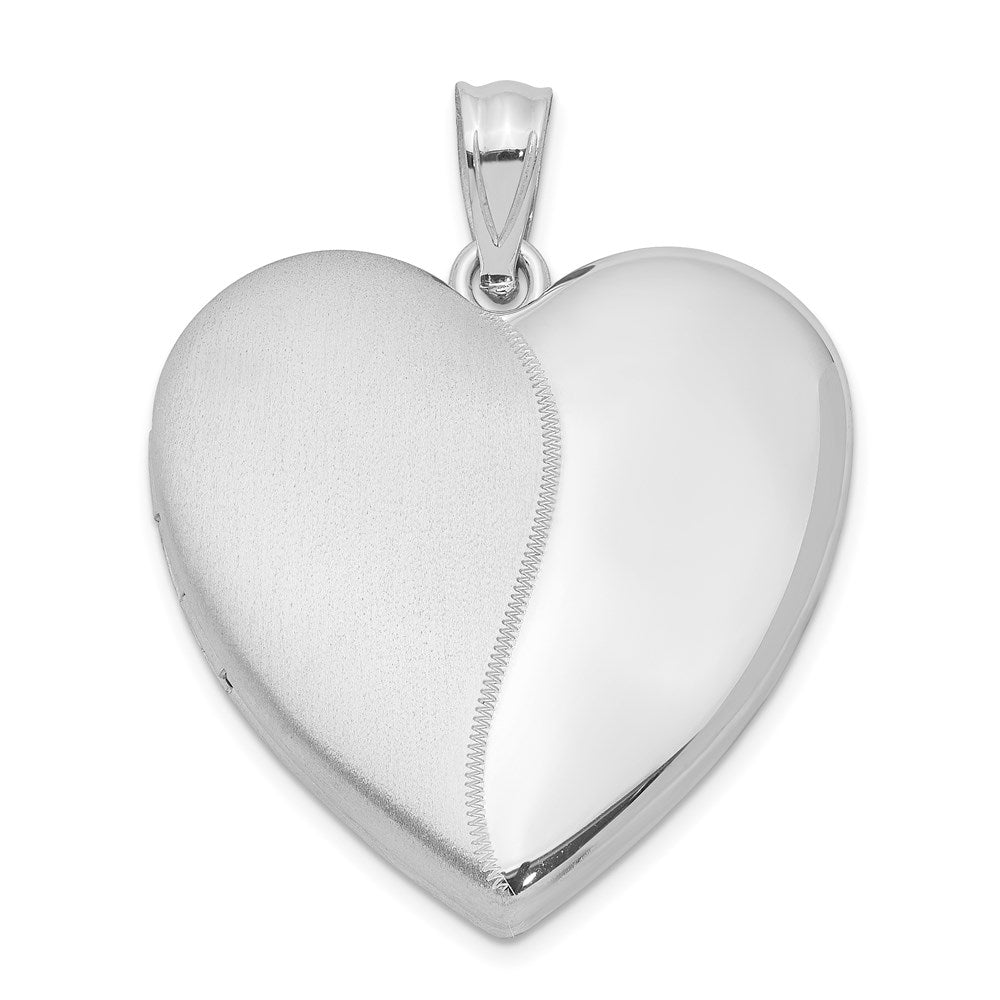 Sterling Silver Rhodium-plated Polished & Satin Heart Locket