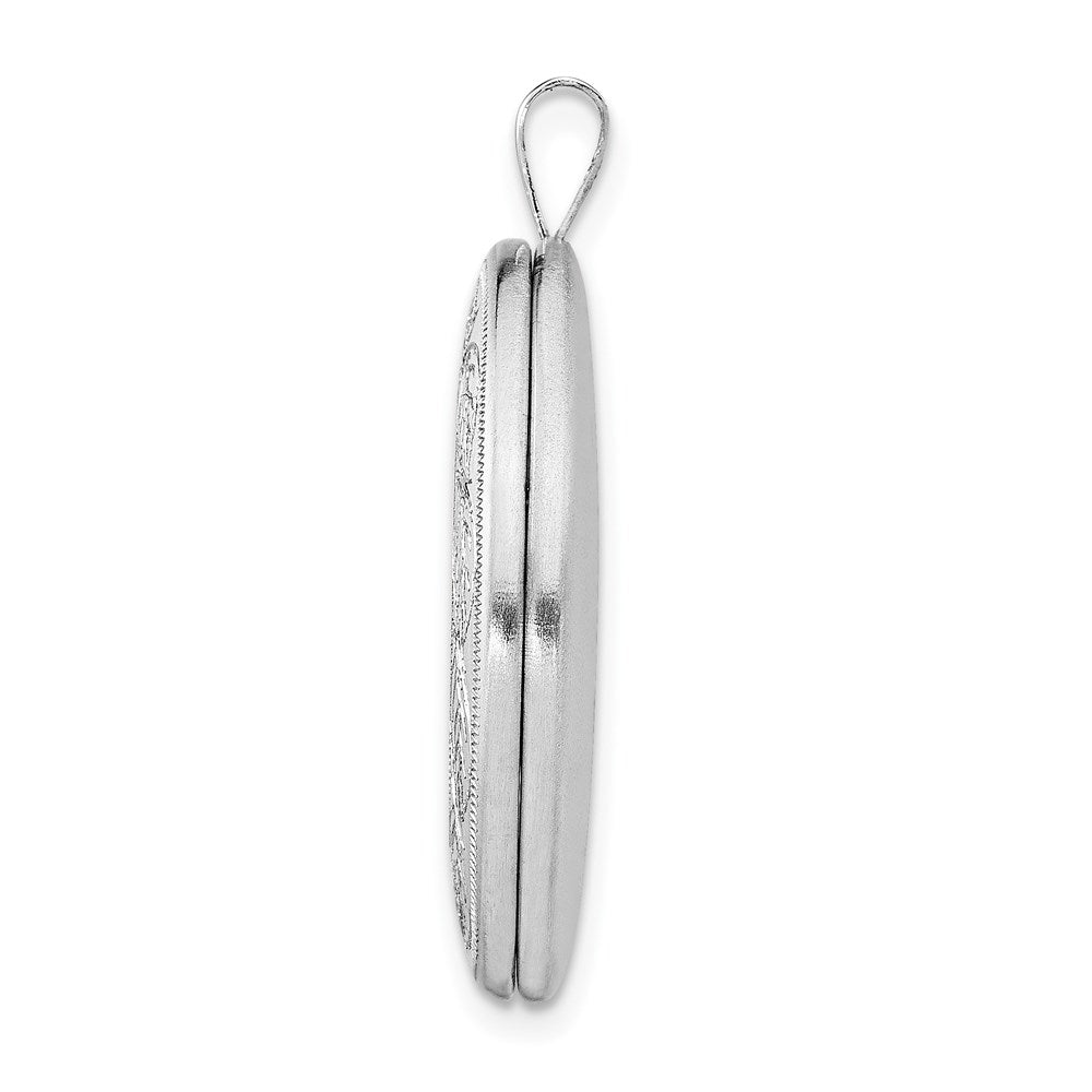 Sterling Silver Rhodium-plated Leaf Border Oval Locket