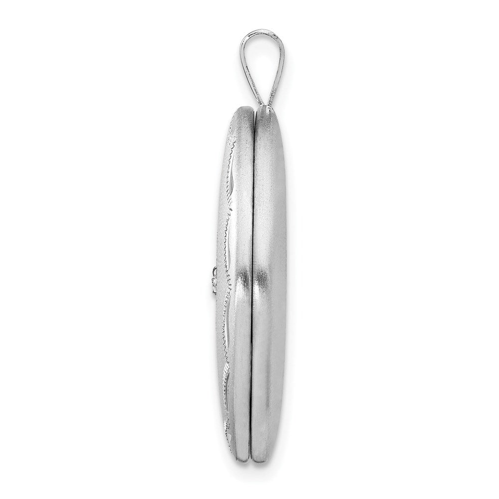 Sterling Silver Rhodium-plated Satin with Diamond Star Oval Locket
