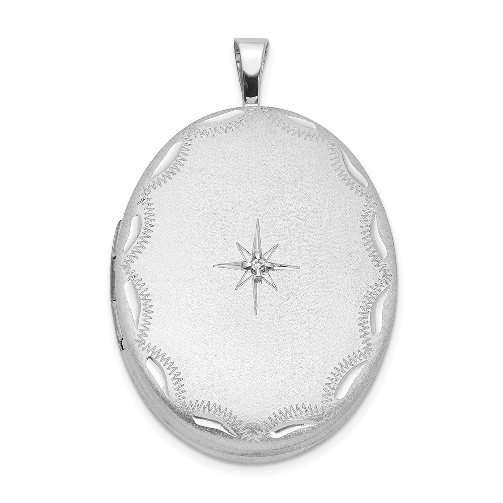 Sterling Silver Rhodium-plated Satin with Diamond Star Oval Locket