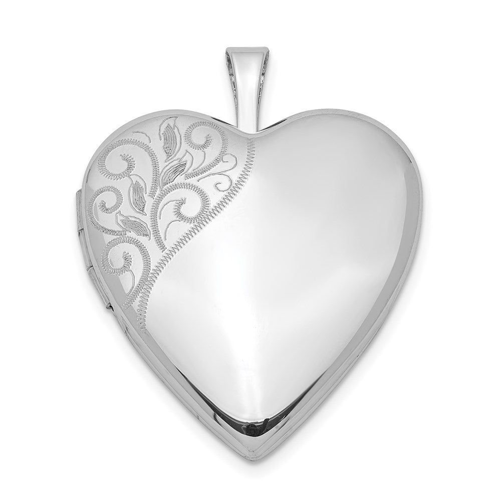Sterling Silver Rhodium-plated Polished Swirl Heart Locket