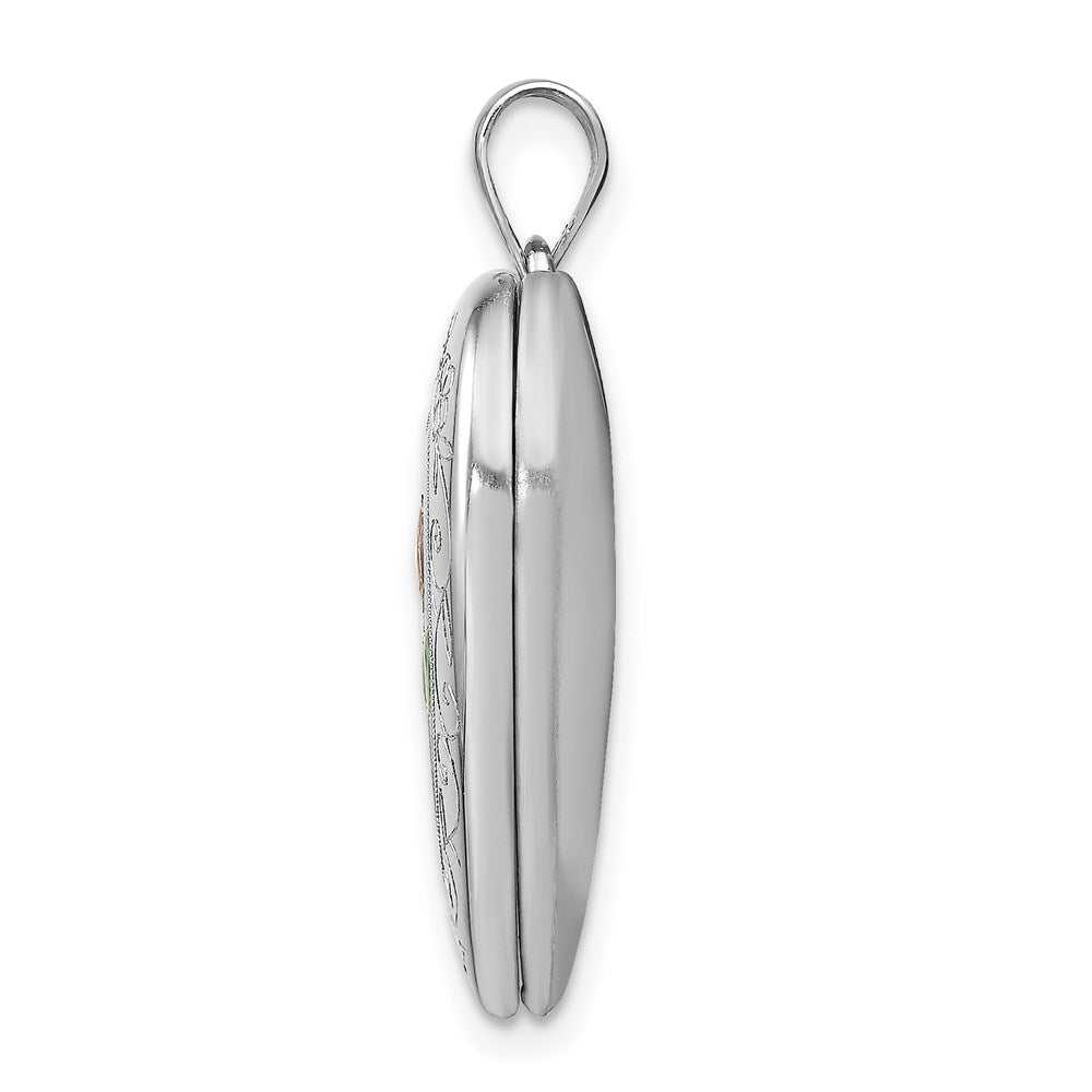 Sterling Silver Rhodium-plated Enameled & D/C Grandma Heart Locket