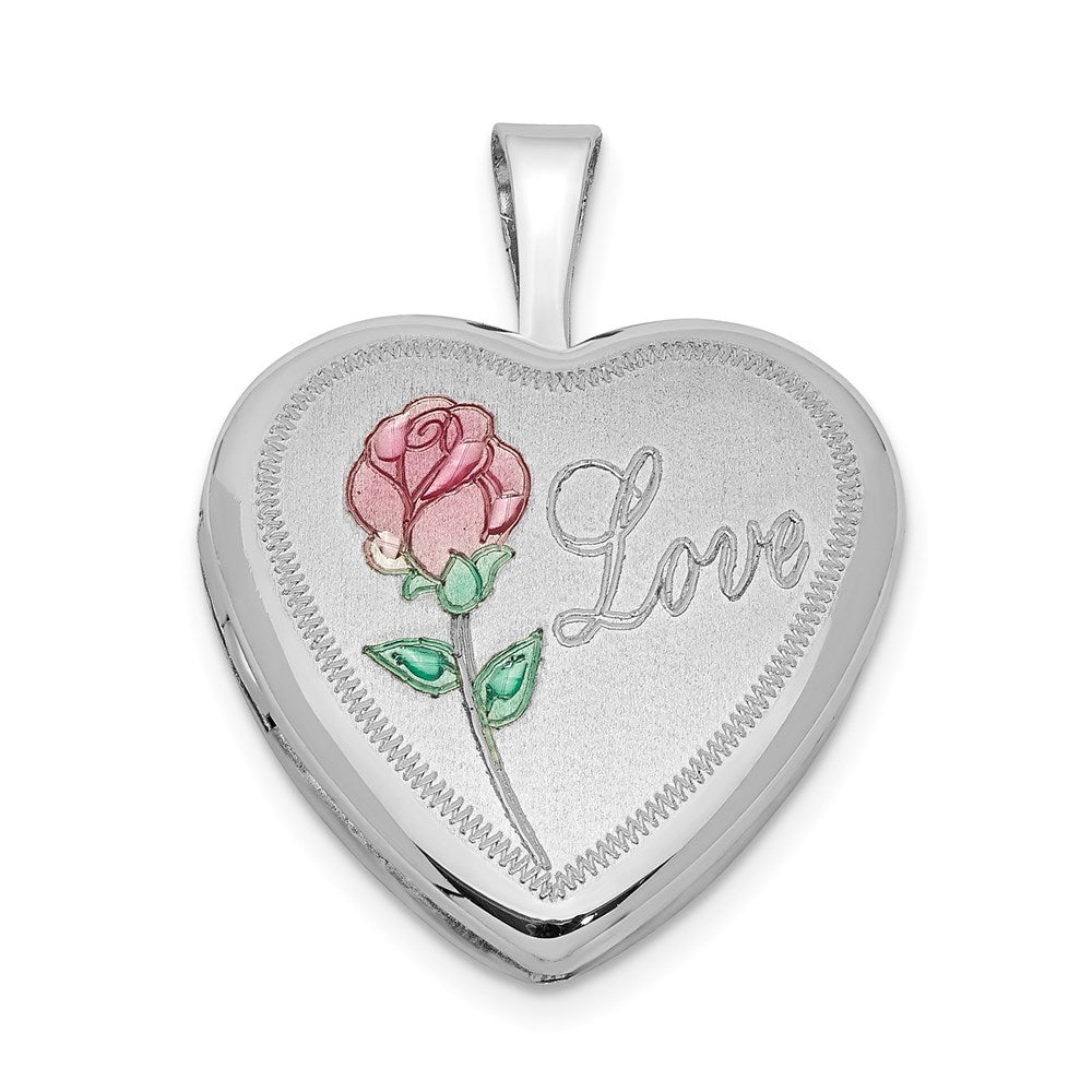 Sterling Silver Rhodium-plated Enameled & D/C Love Heart Locket