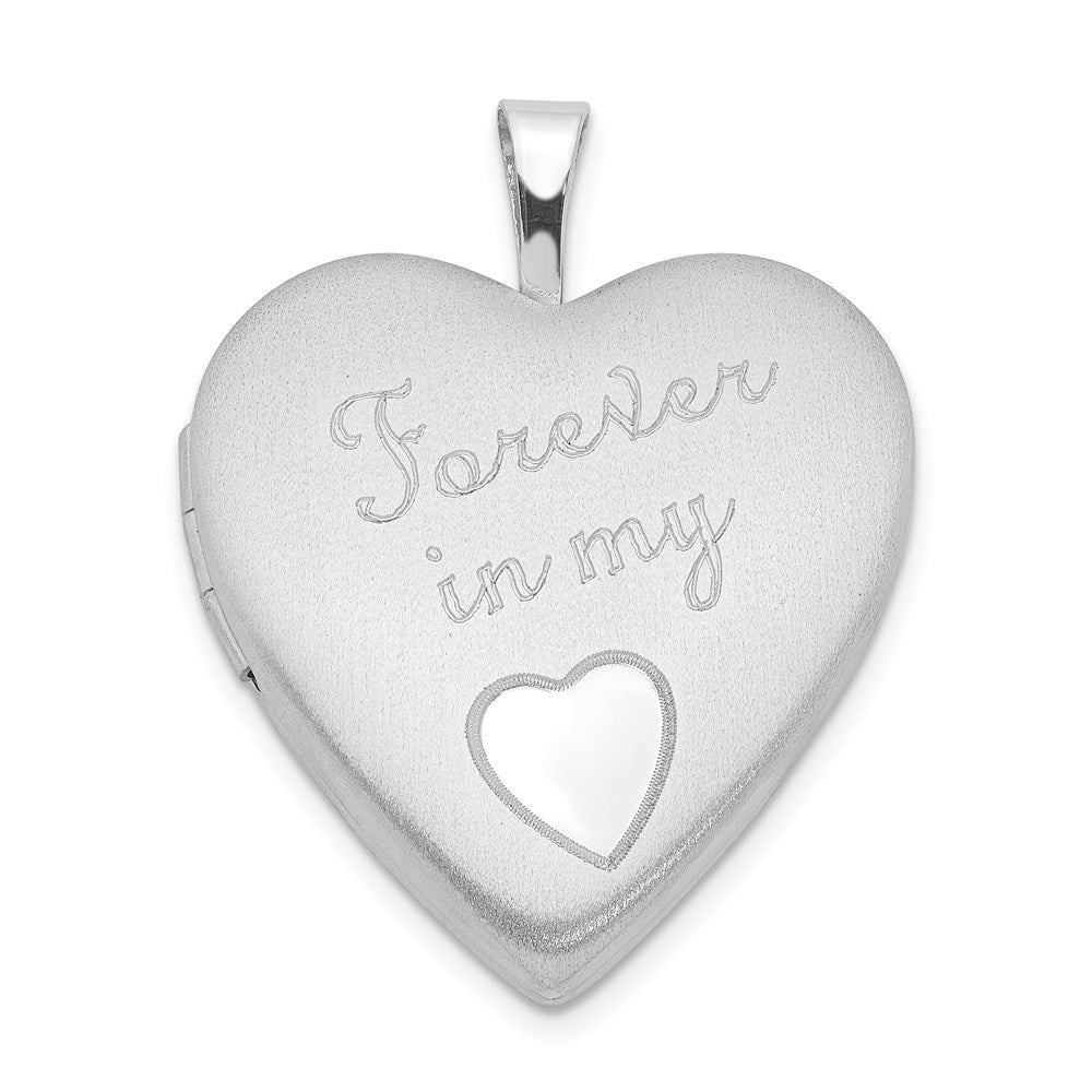 Sterling Silver Rhod-plated Polished/Satin Forever in my Heart Locket