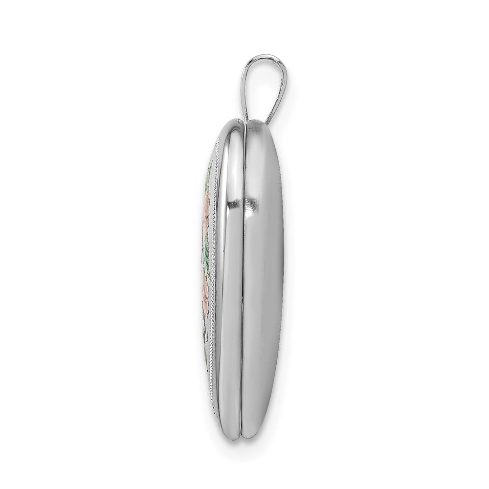 Sterling Silver Rhodium-plated D/C & Enameled Love Heart Locket
