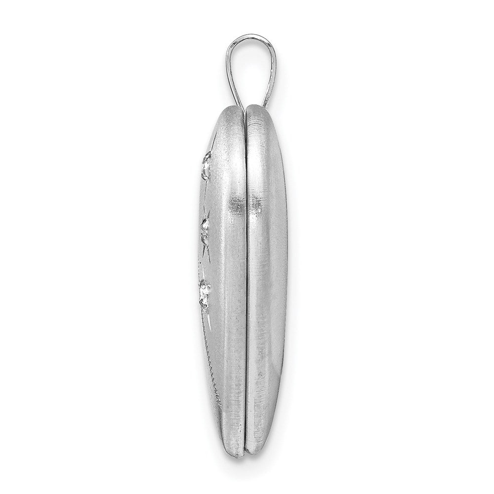 Sterling Silver Rhodium-plated Polished & Satin Diamond Heart Locket