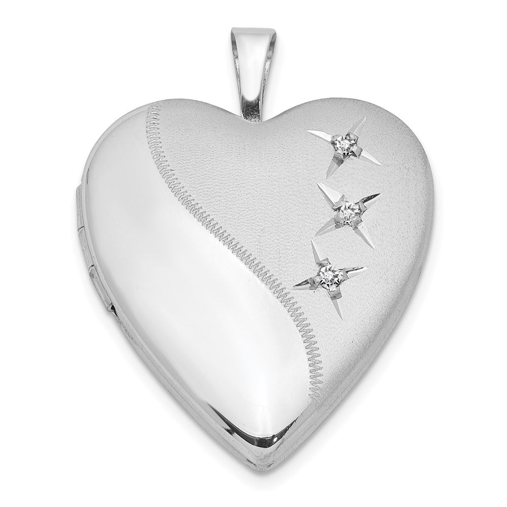 Sterling Silver Rhodium-plated Polished & Satin Diamond Heart Locket