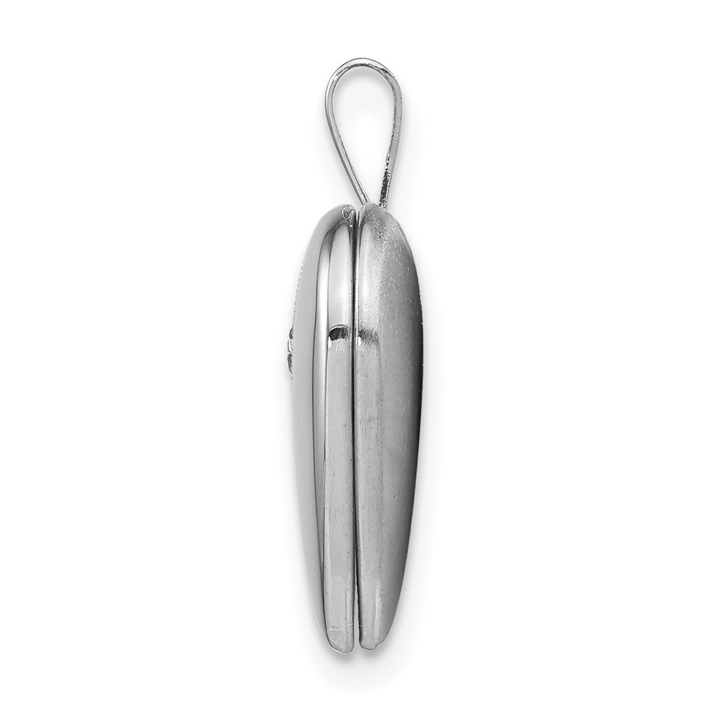 Sterling Silver Rhod-plated Polished/Satin Diamond D/C Heart Locket