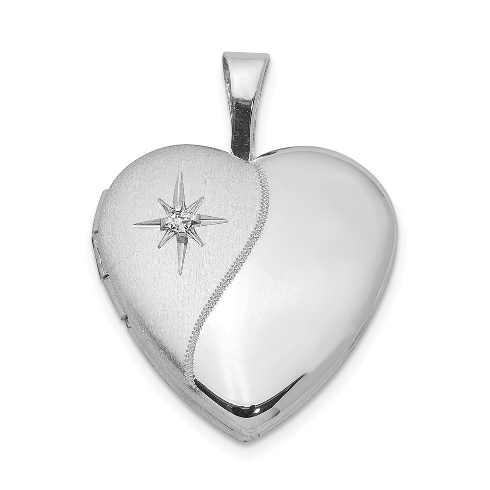 Sterling Silver Rhod-plated Polished/Satin Diamond D/C Heart Locket