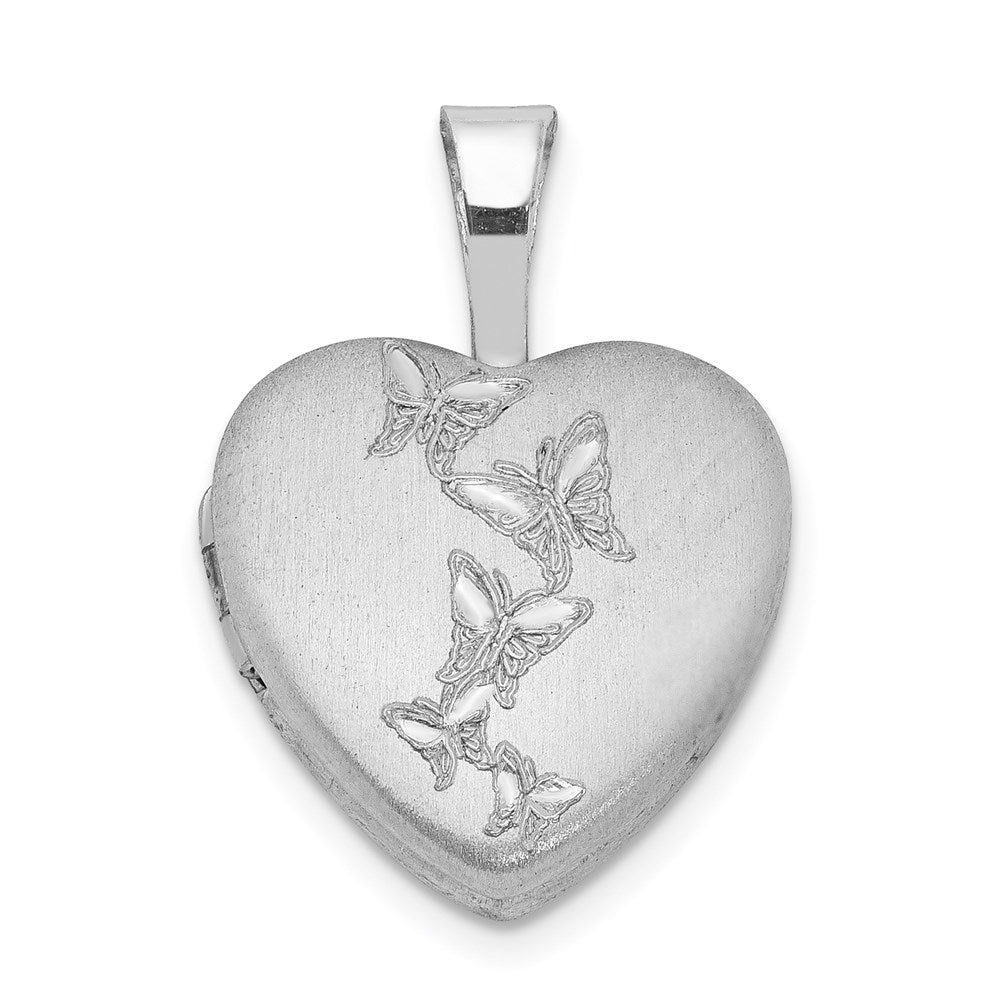 Sterling Silver Rhodium-plated Butterflies Heart Locket