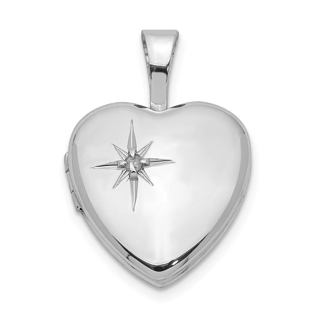 Sterling Silver Rhodium-plated Polished Diamond Star Heart Locket