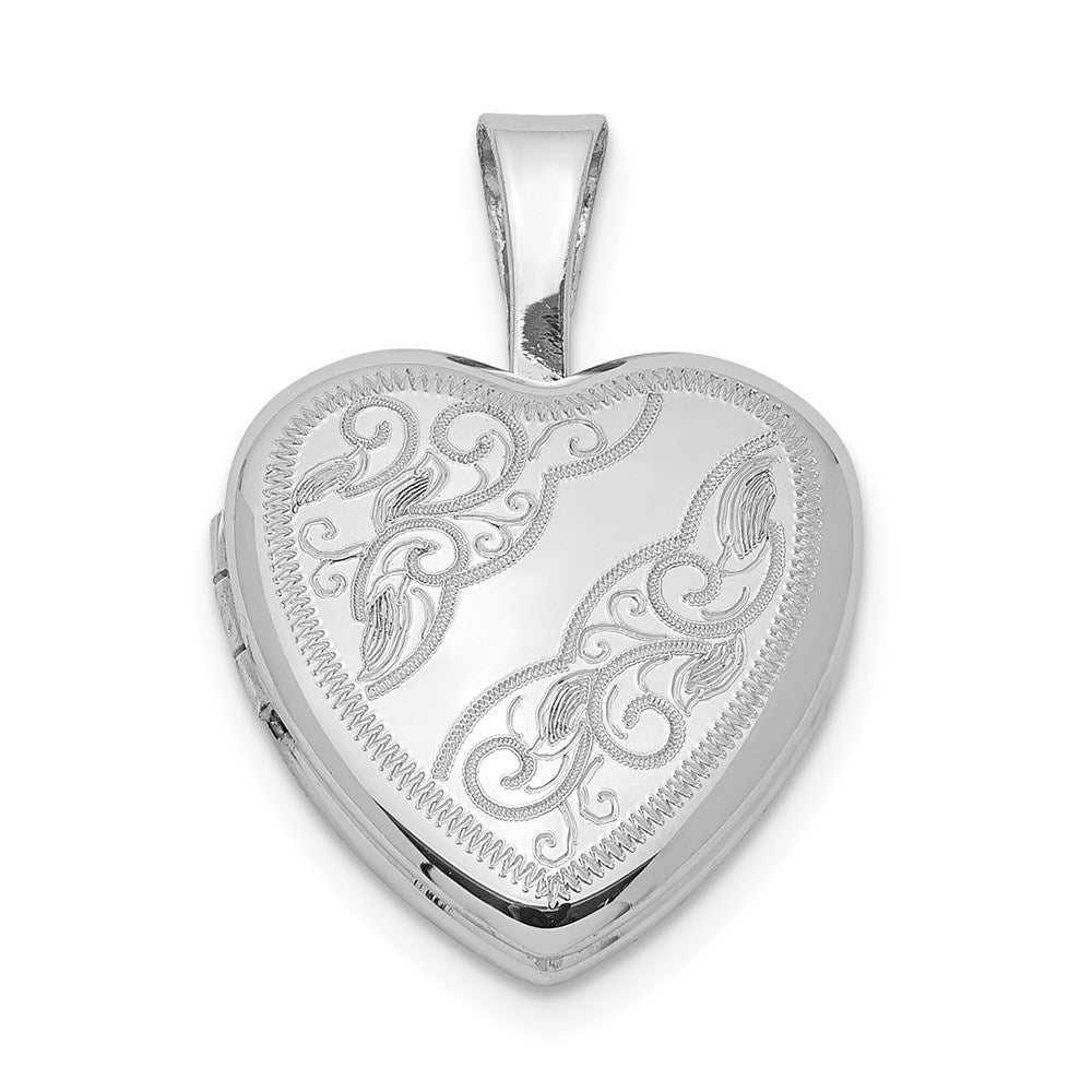 Sterling Silver Rhodium-plated Side Swirls Heart Locket